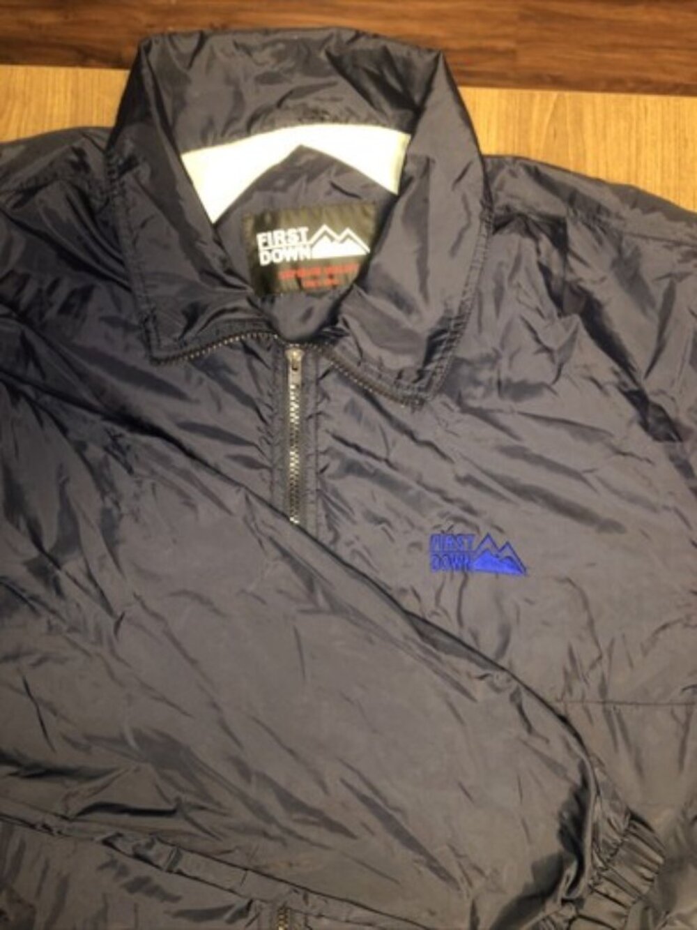 First Down Size XL Blue Full Zip Jacket With Logo Pockets Nylon Vintage